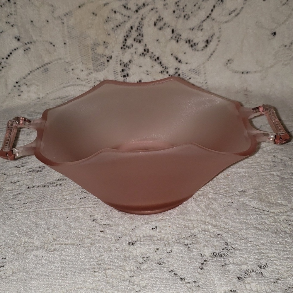 Vintage Pink Frosted Dish, Lancaster Sunshine Pink Dish